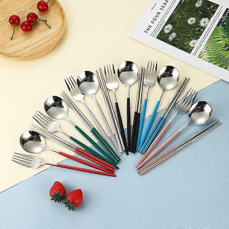 Black and Three-piece Set (black Box) Single Stainless Steel Portable Cutlery Set Chopsticks Three-piece Set Fork Spoon Chopstick Box Student Storage