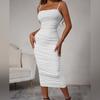 QICED Vestidos casuales sin mangas con cuello cuadrado y estampado de color sólido a la moda para mujer