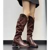 British style thick heel but knee boots women's 2025 new versatile tall tube pleated pile boots western knight boots