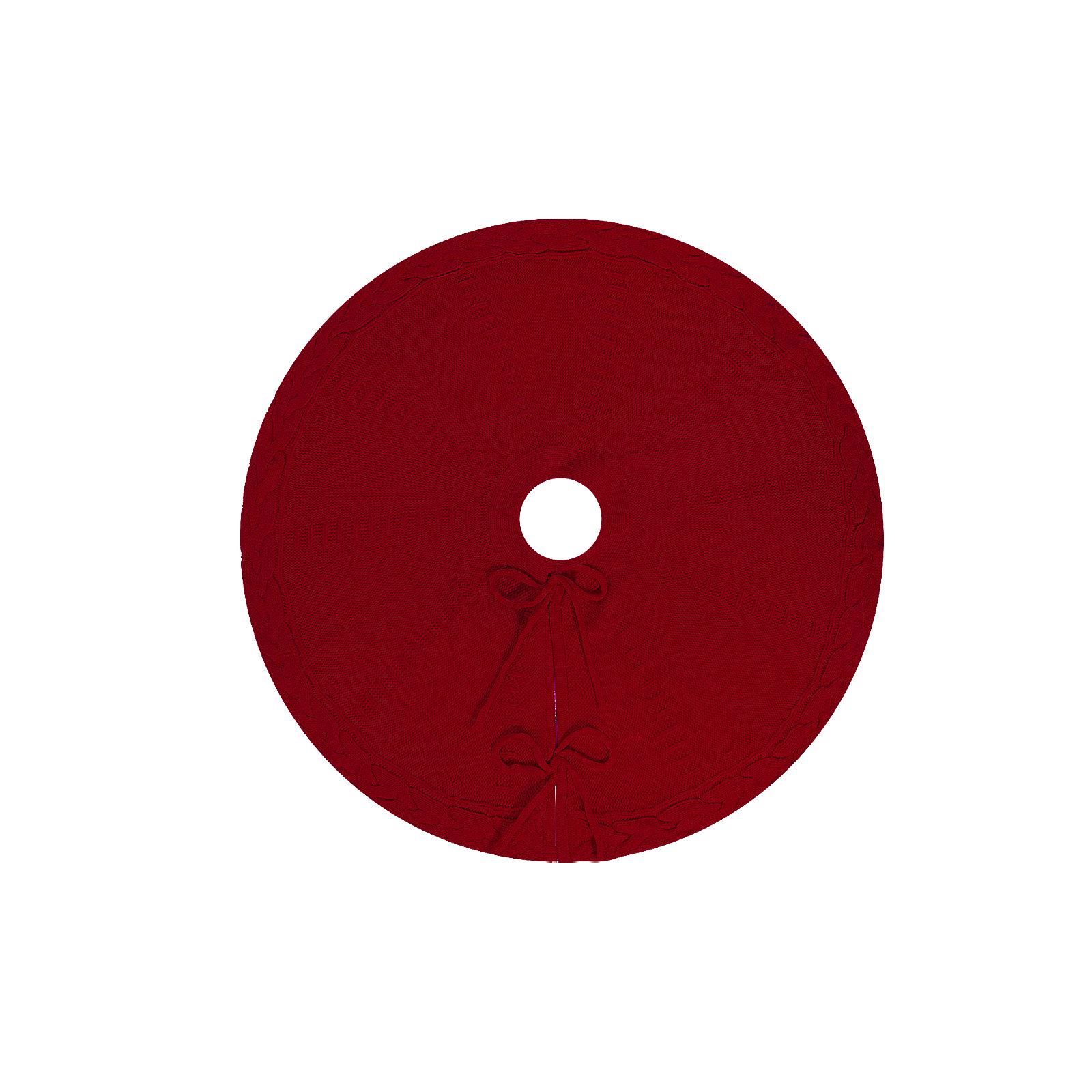 Red Knitted Christmas Tree Skirt with Ornaments Decorations