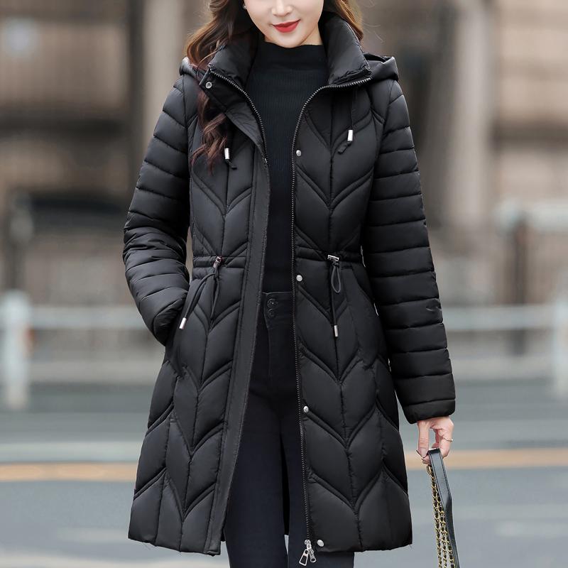 Elegantní zimní kabáty pro ženy středního věku s kapucí, slim, ležérní, silné, teplé, dlouhé parky, dámské bundy
