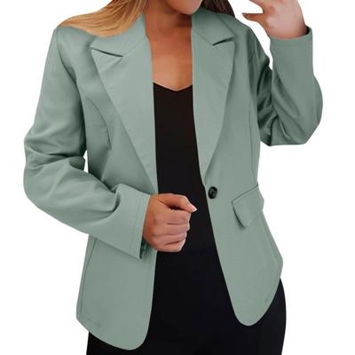 Women Suit Coat Lapel Long Sleeve Single Button Suit Jacket with Flap Pockets Solid Color Work Office Business Outerwear