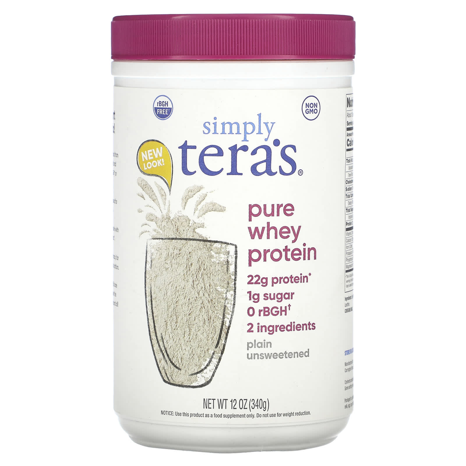 

Simply Tera s, Pure Whey Protein, Plain, Unsweetened, 12 oz (340 g)