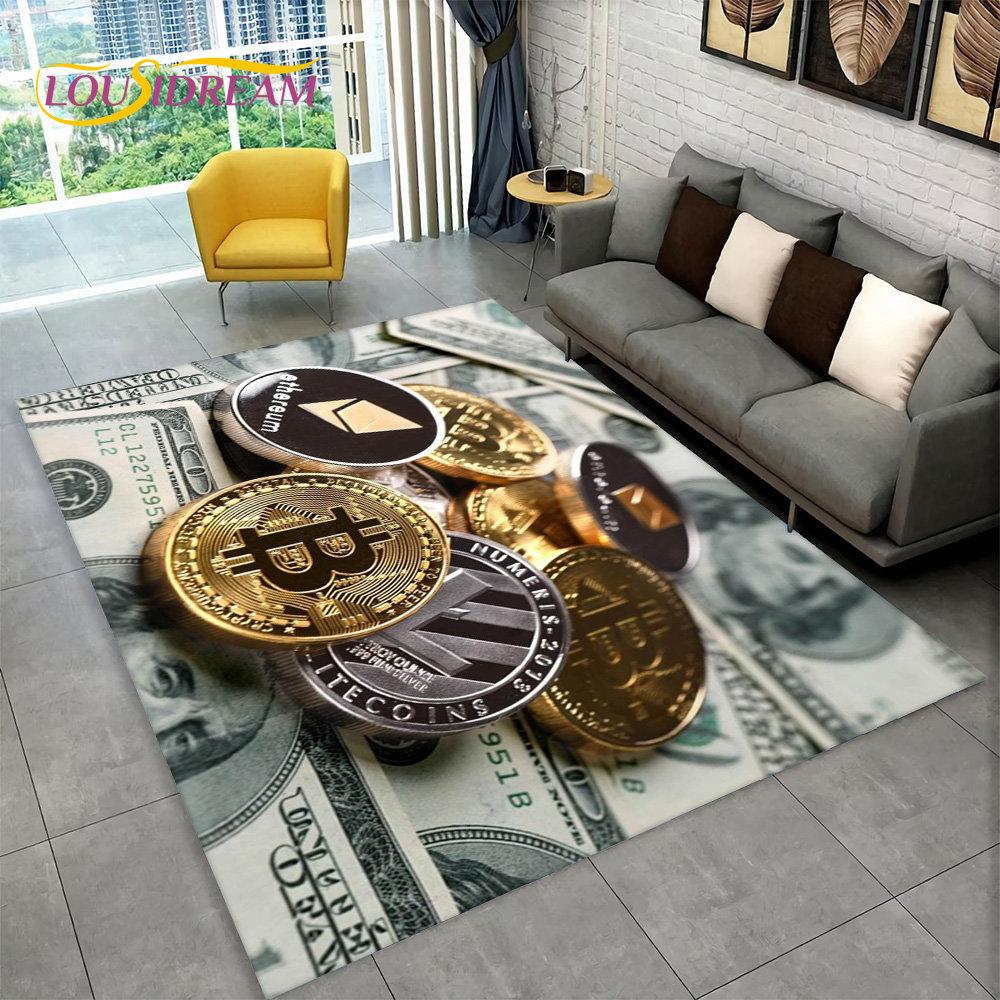 Covor 3D pentru monedă virtuală Bitcoin, mare, covor pentru sufragerie, dormitor, canapea, cameră de joacă, covoraș, covoraș anti-alunecare pentru copii