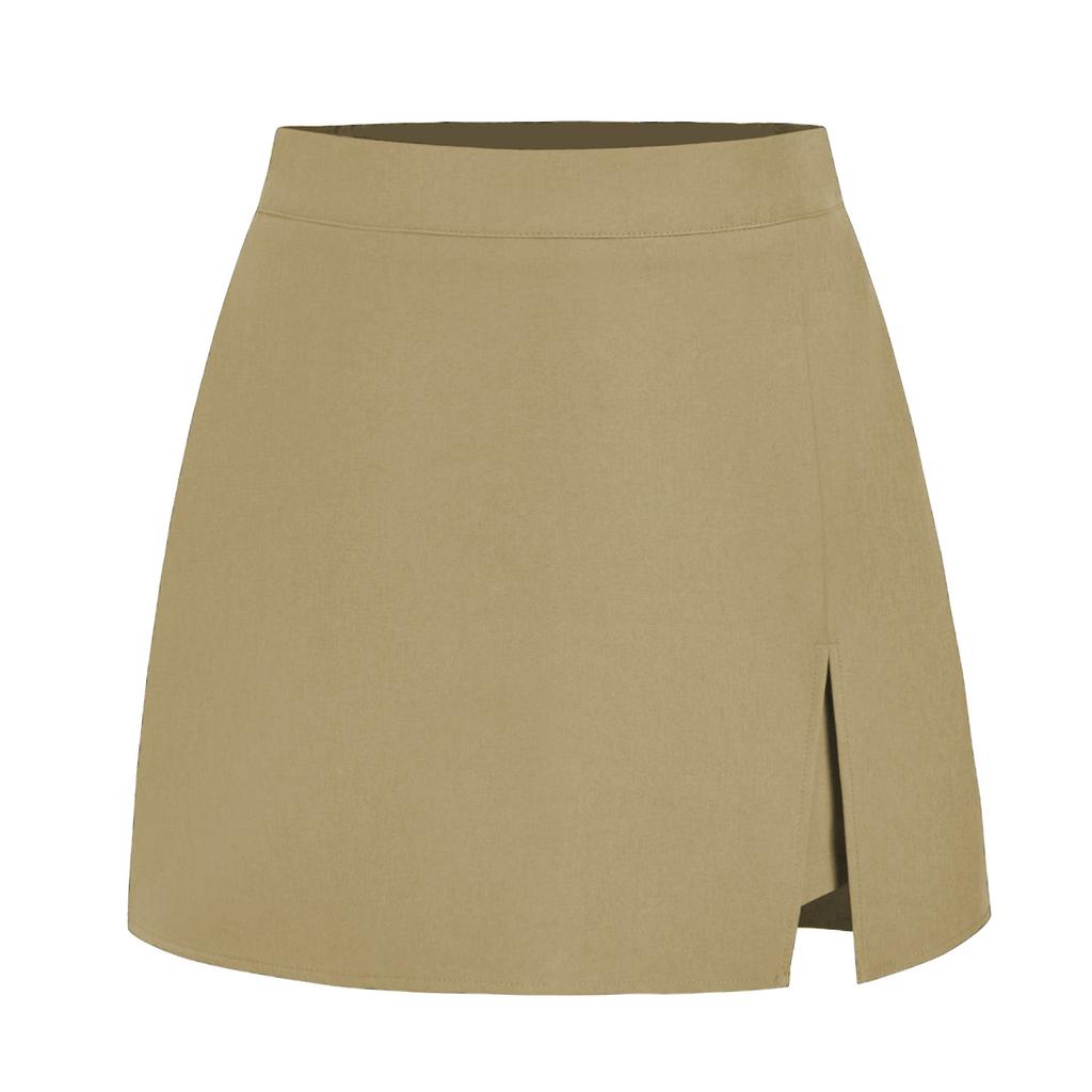 Women's Solid Color Suede Skirt High Waisted Metal Buckle Wrapped Hip Short Skirt Mini Skirt