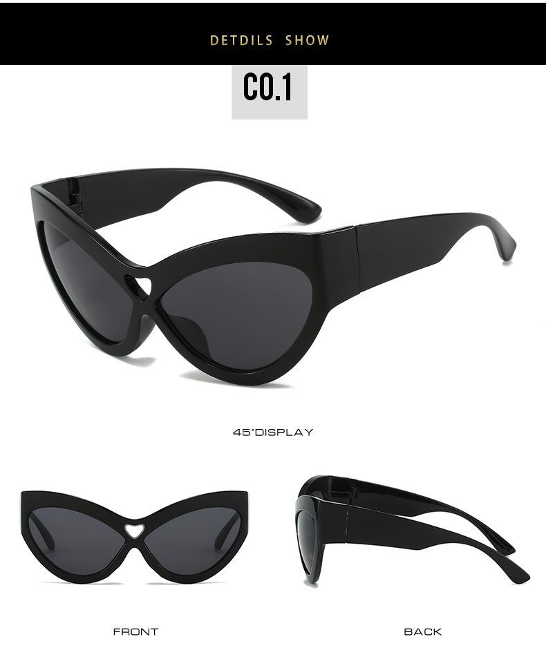 

Fashion Y2K Cat Eye Sunglasses Women Retro Big Hollow Eyewear Shades UV400 Trending Wide Legs Men Glasses