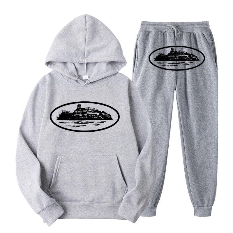 Unisex Hooded Sweatshirt Pants Set With Graphic Print Casual Sportswear