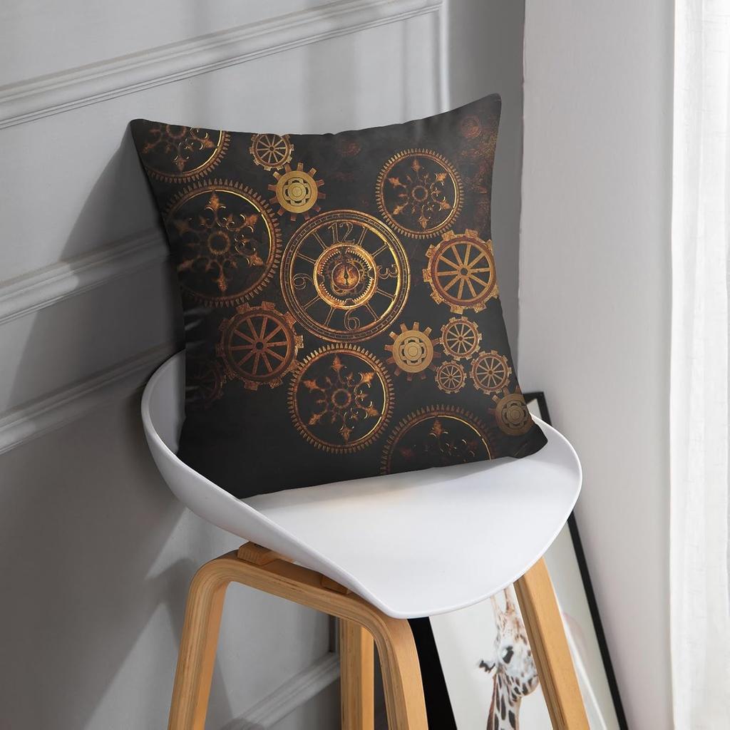 Emvency Throw Pillow Cover Square 16x16 Inches Steampunk Steam Punk Gears Clock Abstract Gold Technology Vintage Bronze Century Polyester Decor