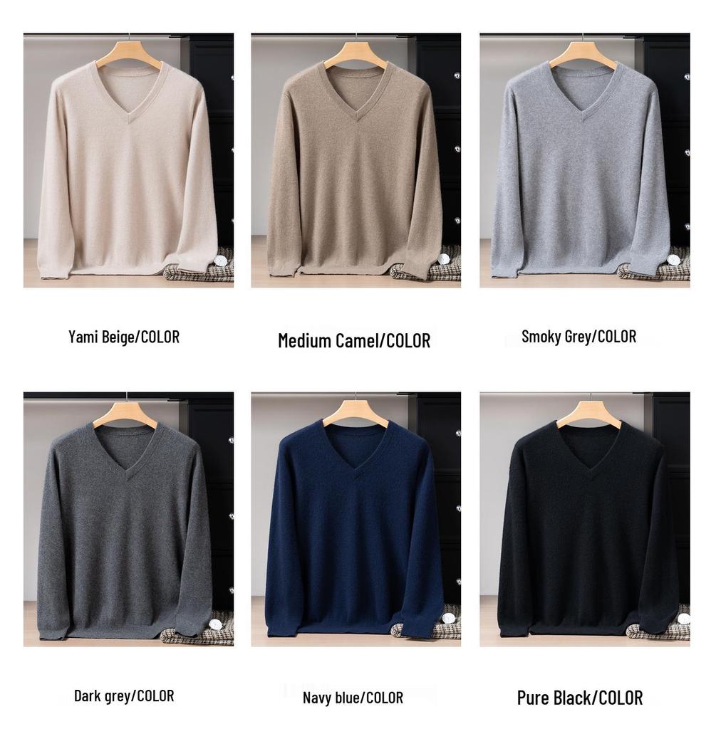 Men's 100% Pure Cashmere V-Neck Loose Casual Knit Sweater