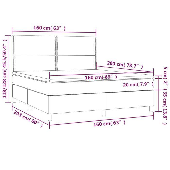 VidaXL Sommier à Lattes de Lit avec Matelas et LED, Lit Rembourré, Lit Double, Lit Adulte de Chambre à Coucher Intérieur, 3134806