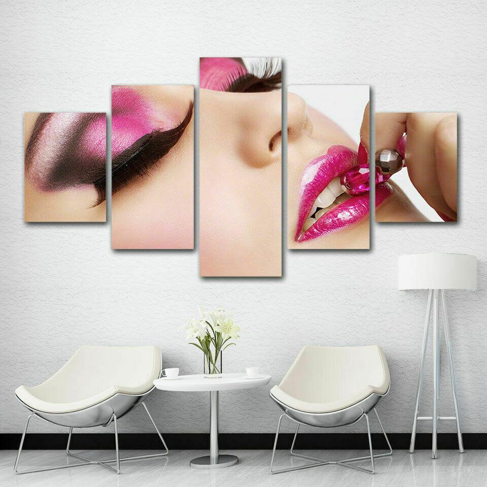 No Framed 5 Pieces Beauty Girl Nail Salon Hand Make Up Wall Art Canvas Posters Pictures Paintings Home Decor for Living Room