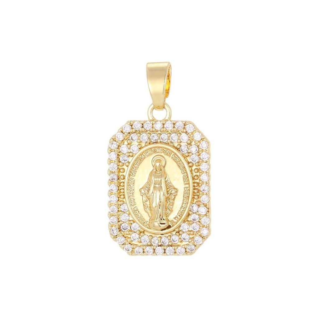 Virgin Mary Gold-Plated Zirconia Pendant Clavicle Necklace for Women