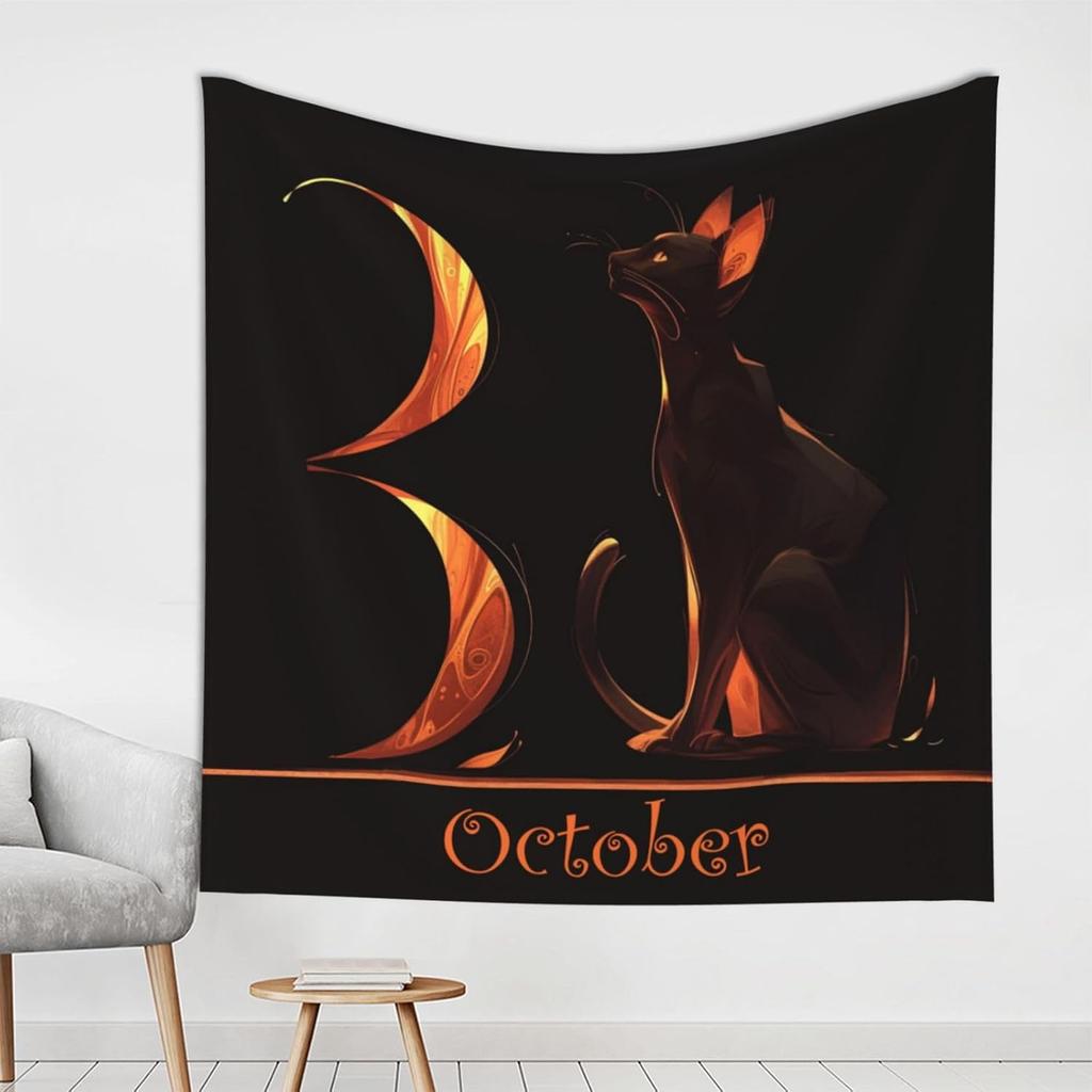 Halloween Pumpkin Tapestry Bedroom Creepy Black Cat Funny Tapestry Skull Wall Tapestry For Bedroom Living Room Dorm Decor