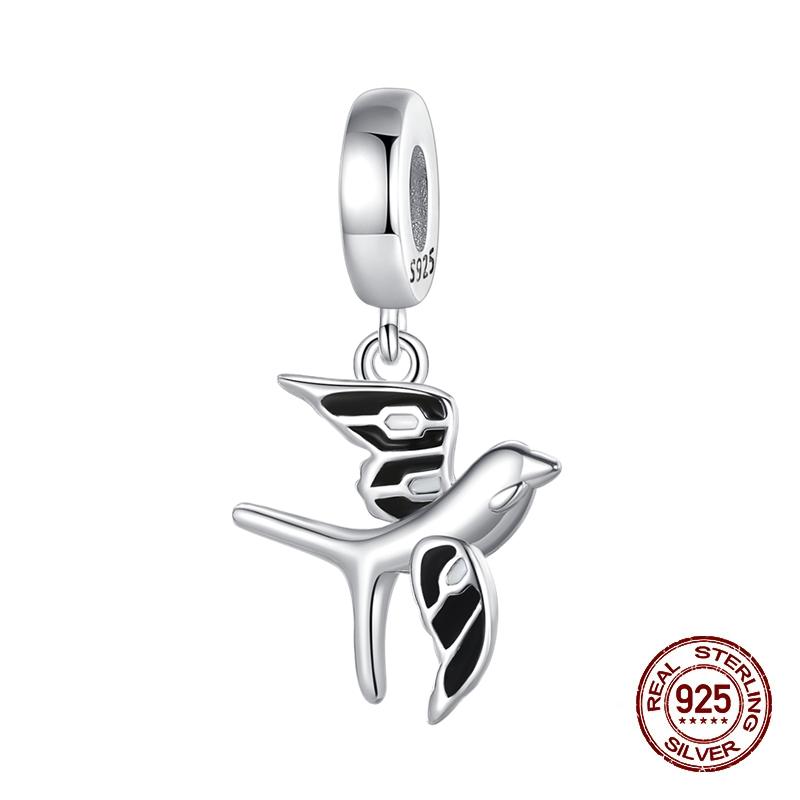 

Spring New Copper Feather Flowers Parrot Bird Charms Beads Fit 3Mm Original Bracelets Fine Diy Jewelry Gift