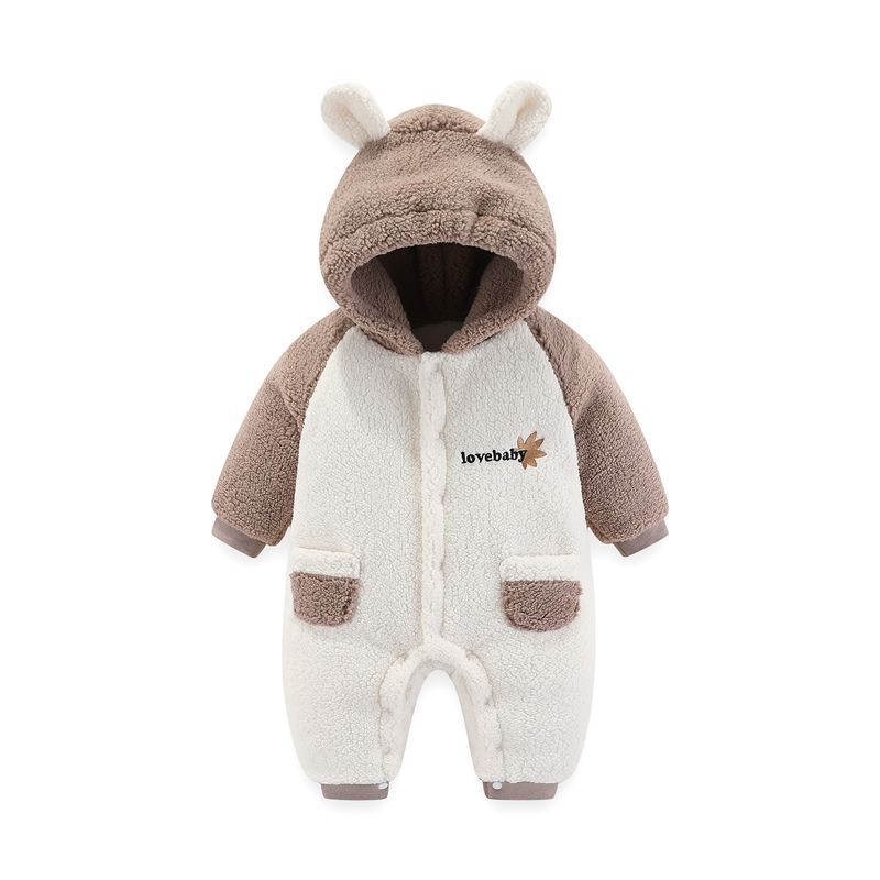 Coral Fleece Baby Jumpsuit Cartoon Hooded Newborn Romper Autumn Winter Warm Toddler Onesie Thicken Cotton Infant Outfit 0-24M