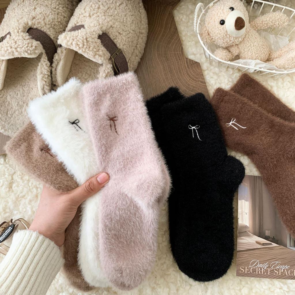 Autumn Winter Warm Floor Socks Fleece Thickened Embroidered Furry Socks Soft Cartoon Sleep Socks Women