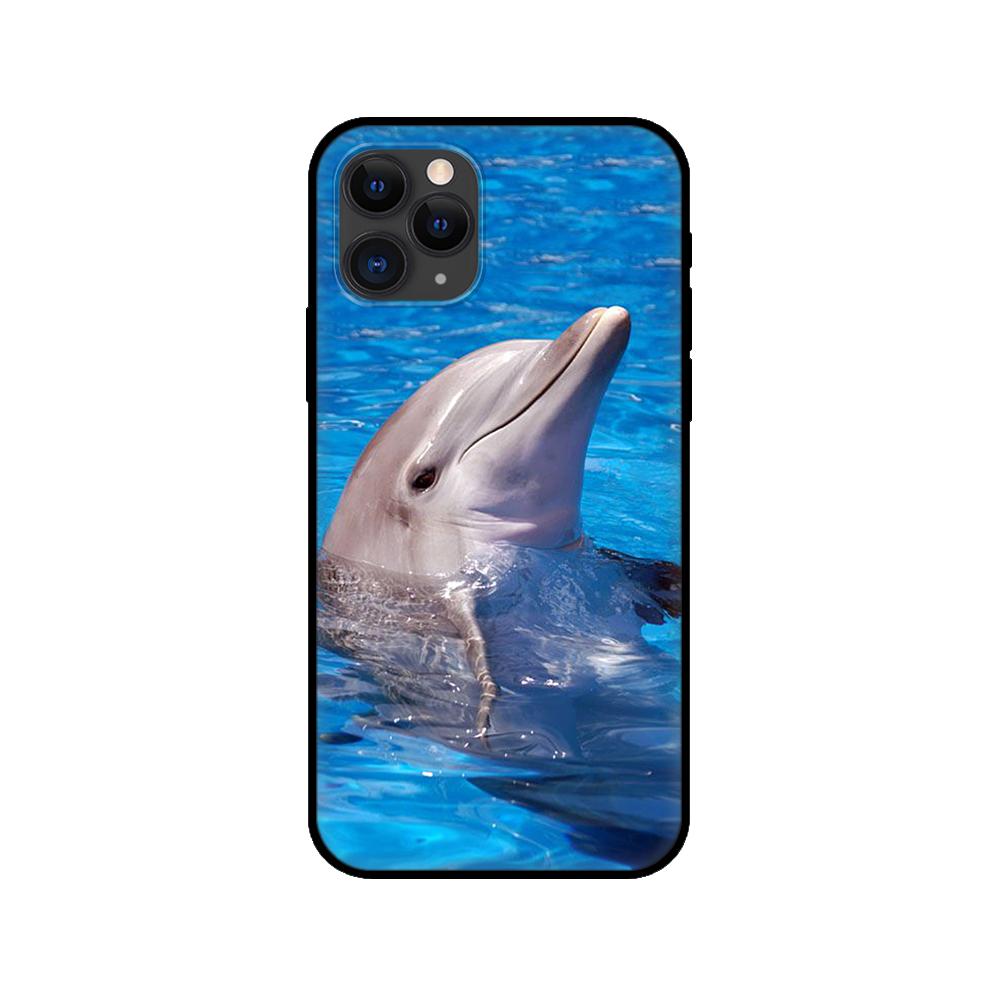 Schwarze TPU-Hülle für iPhone 5 5s se 2020 6 6s 7 8 plus x 10 XR XS 11 12 13 mini pro MAX Rückseite Ozean Delfin Tanzen Springen