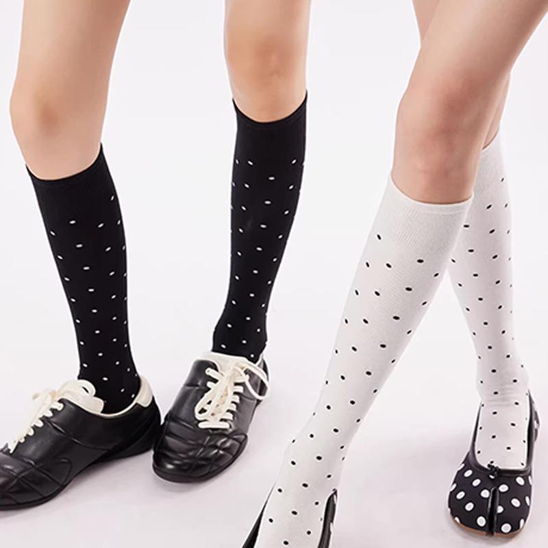 Korean Polka Dot Long Socks Lingerie Antislip High Tube Knee Sock Women Summer Nylon Thin Breathable Lolita Kawaii Stockings