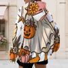 Women Plus Size Zip Up Long Sleeve Hoodie Drawstring Hood Pockets Halloween Cartoon Print Sweatshirt