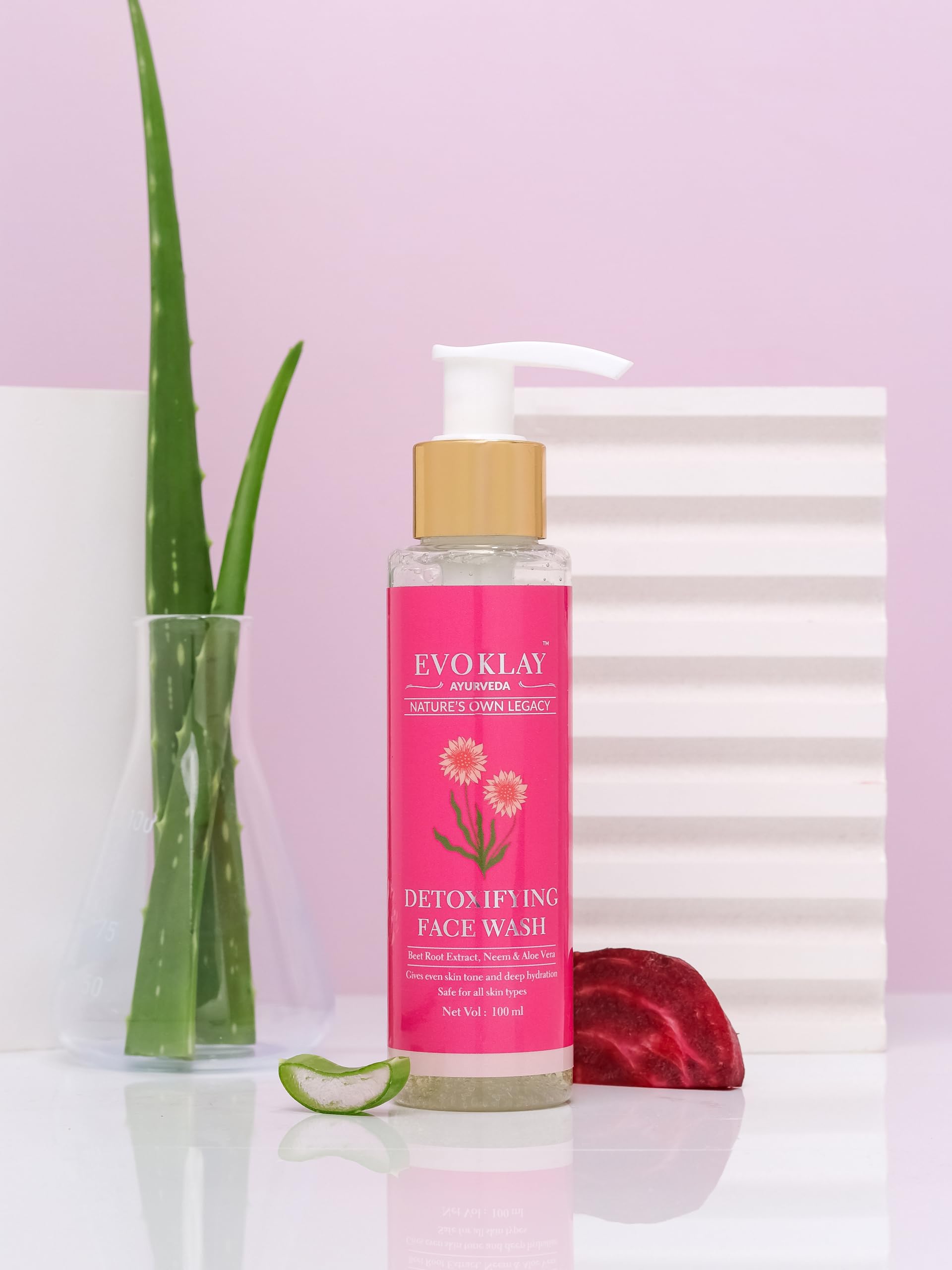 Evoklay Ayurveda Detoxifying Face Wash | 100 ml | Beet Root Extract, Neem & Aloe Vera | Deep Cleansing, Even Skin Tone & Hydration | Natural Skinca
