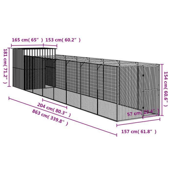 VidaXL Niche pour chien avec cour anthracite 165x863x181 cm, cage pour chien, abri pour chien, maison pour animaux, cages 3189101