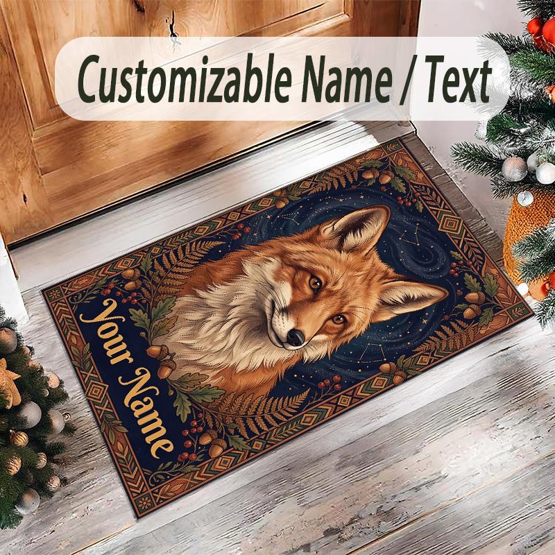 Fox Theme Crystal Velvet Floor Rug Personalized Custom Name Text Warm Carpet Home Decoration