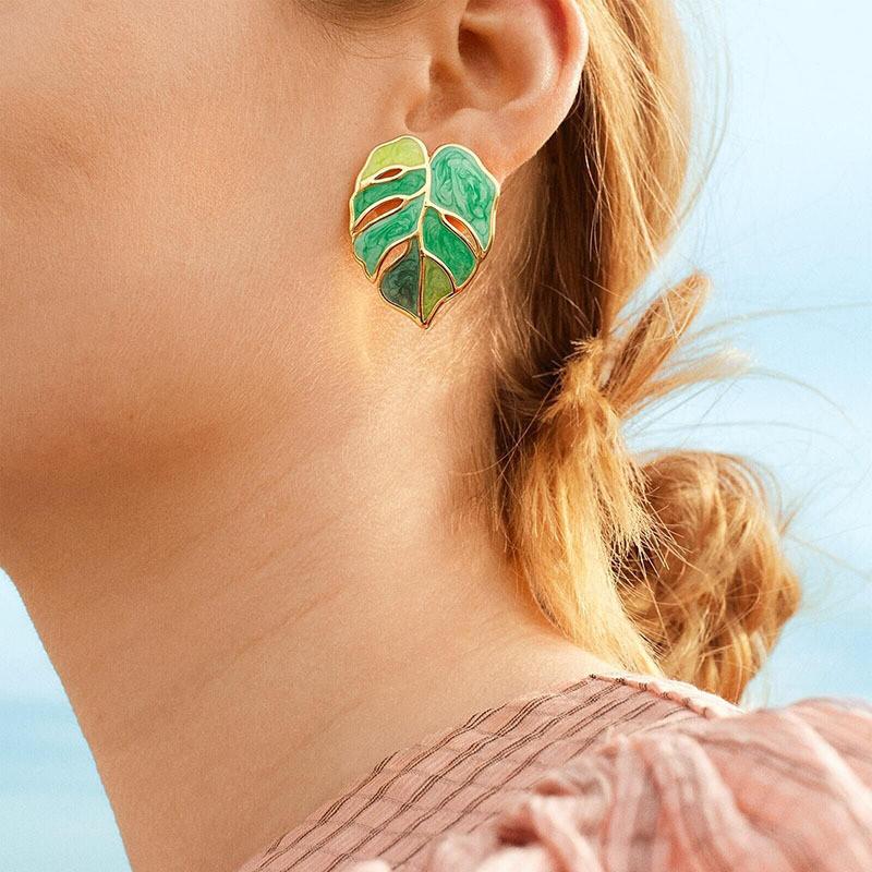 Trending Hollow Leaf Stud Earring Fashion Party Exaggerate Minimalist Earrings Jewelry For Woman Gifts New