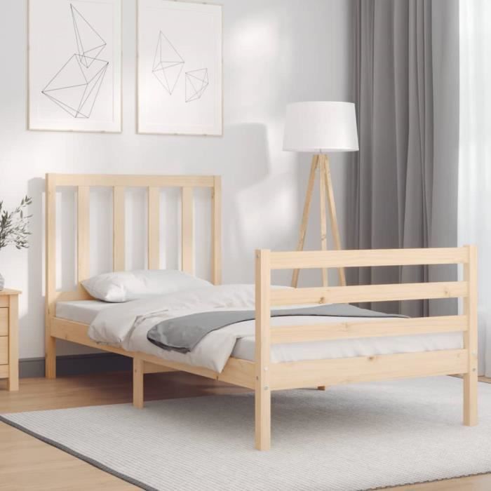 VidaXL Bed Frame with Headboard 90x200 Cm Solid Wood 3193841