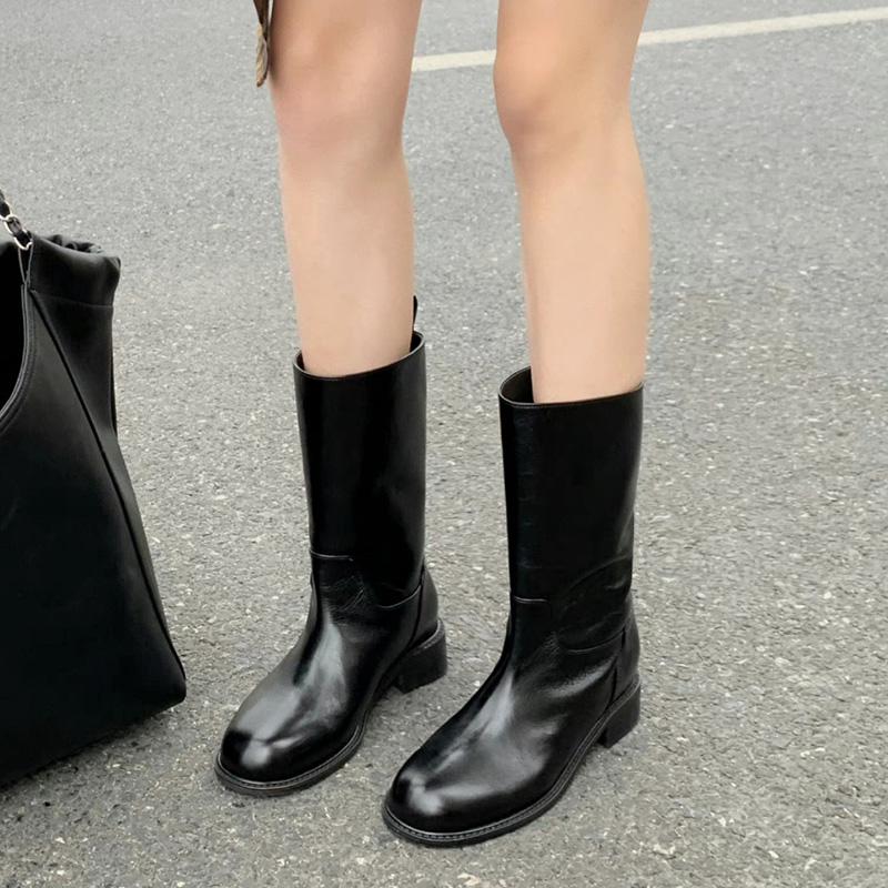 Fashion Autumn Winter Ankle Boots Women 2024 Fashion New Slip On Chunky Platform Goth Boots Woman Classic Black Thick Soled Leather Boot