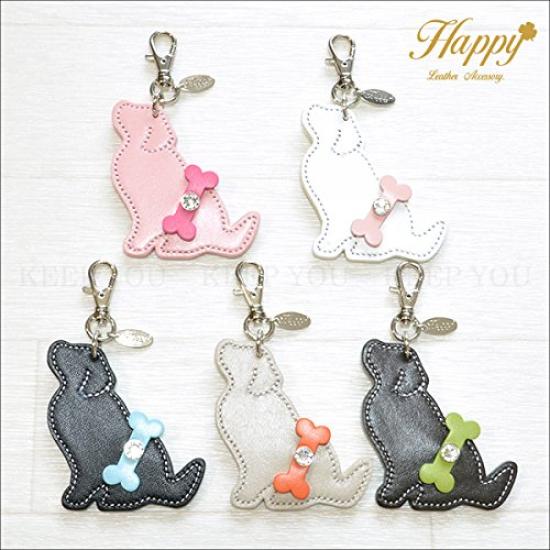 Golden Retriever Charm Cowhide Leather Rhinestone Jeweled Keychain Made in Japan Happy Keyring Bag Charm Labrador Dog Lover Pet Dog [Happy]