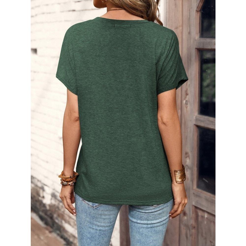 IHUASU Spring and Summer Women's Blouse Solid Color Twist Button Fashion Short-sleeved T-shirt Woman
