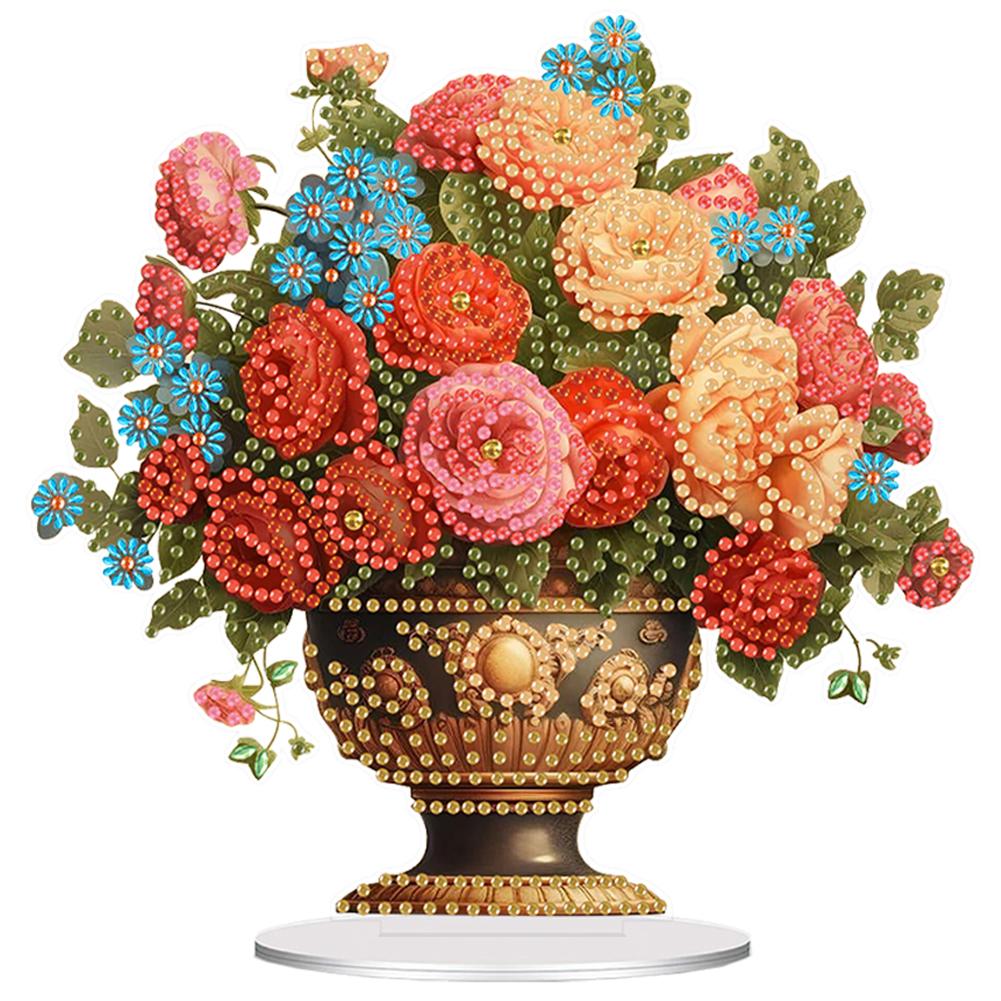 

Acrylic Rose Lily Butterfly Flower Vase Desktop Diamond Art Kits 5D DIY Diamond Art Tabletop Decorations for Home Office Decor