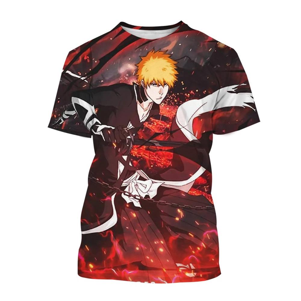 Sommer Rundhals 3D Japanischer Anime Bleach Aufdruck Top Modisch Lässig Kurzärmelig Kinder Jungen T-Shirts