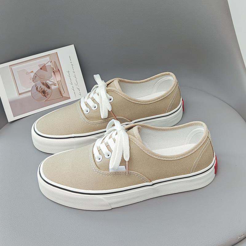 Women's Spring Thick Soled Sports Sneakers Casual Single Shoes Solid Color Canvas Shoes 35-40