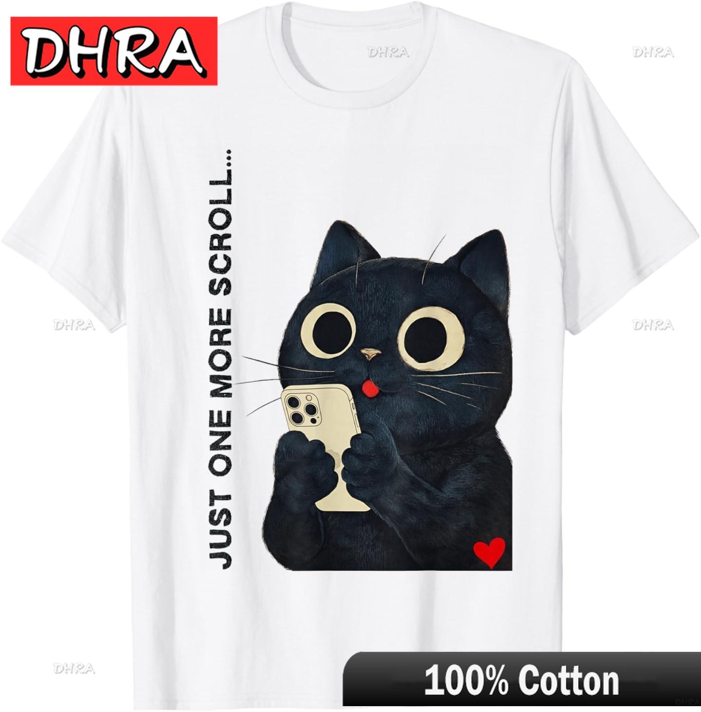 

Funny Black Cat One More Scroll Phone Novelty Meme TShirt Graphic Shirts Creative Punk Cool Shirts Tshirts for Gym Shirts Girls 4XL