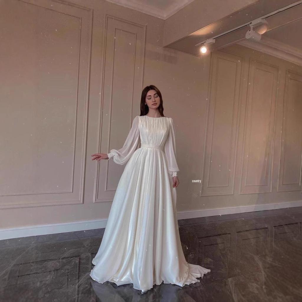 2025 Spring Court Style French White Chiffon Double Layer Princess Evening Gown