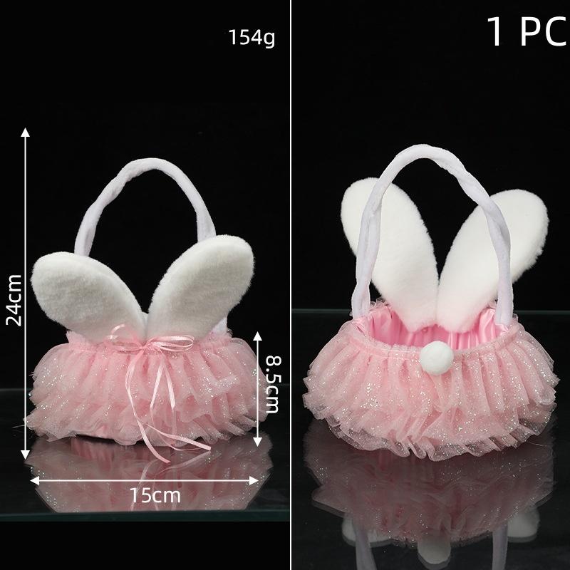 Stuffed Girls Gifts Fluffy Party Supplies Bunny Ears Basket Glitter Tulle Easter Basket For Spring Decor Easter Party