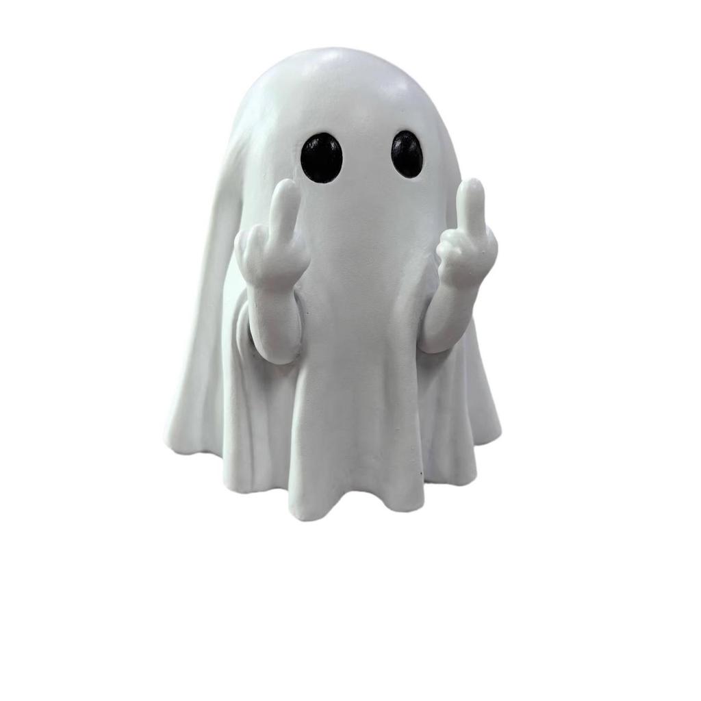 Abstrakcyjna Dziwaczna Figurka Ducha Środkowym Palcem - Prowokująca Dekoracja Halloweenowa na Biurko