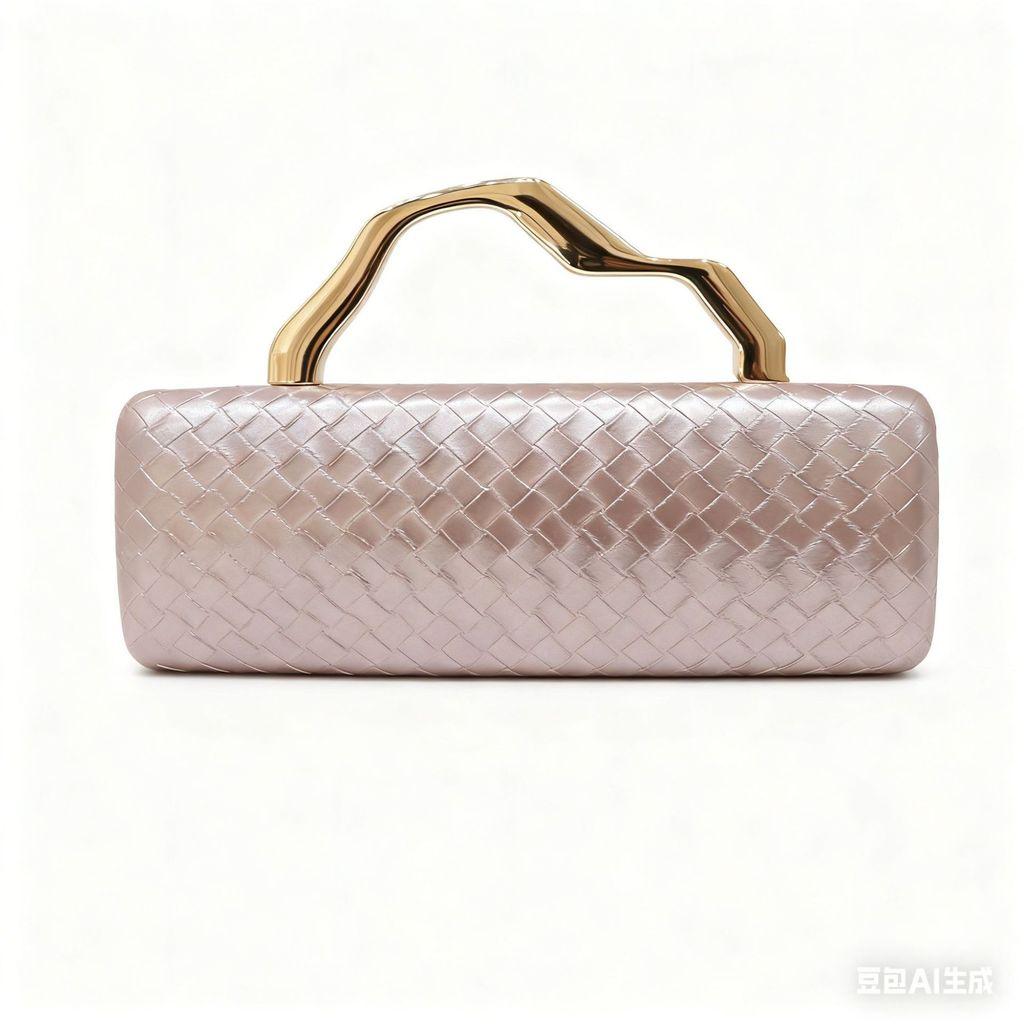 Pu Gold Woven Evening Bag With Magnetic Closure For Formal Events And Night Out