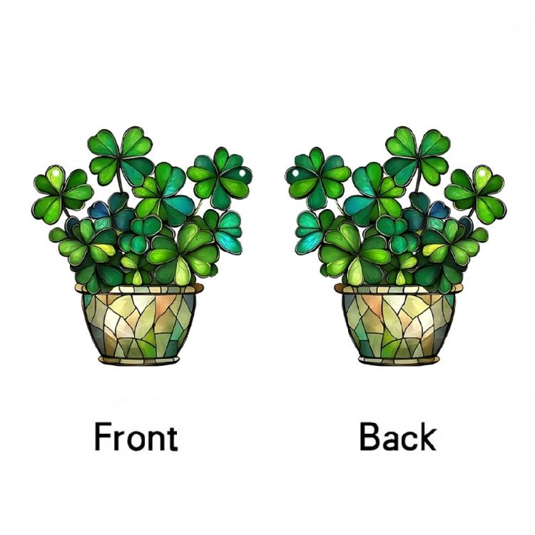 Stained Glass Window Hanging Four Leaf Clovers Sun Catcher for Window Door Home Decors Fake Green Plant Suncatchers Gift