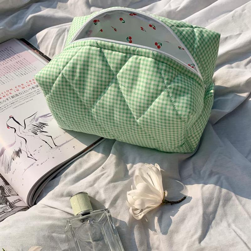 Cute Candy Color Makeup Pouch Plaid Women Large Capacity Portable Cosmetic Box Case Bags Female Storage Make Up Cases