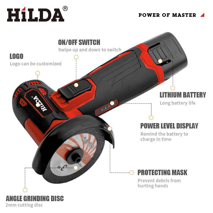 HILDA 12V 3-Inch Mini Lithium Battery Angle Grinder & Polisher