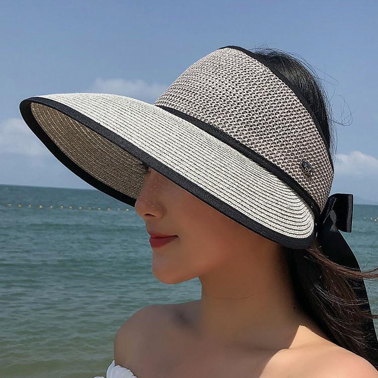 Summer Straw Hat Women Wide Brim Sunshade Cap With Breathable Foldable Beach Hat