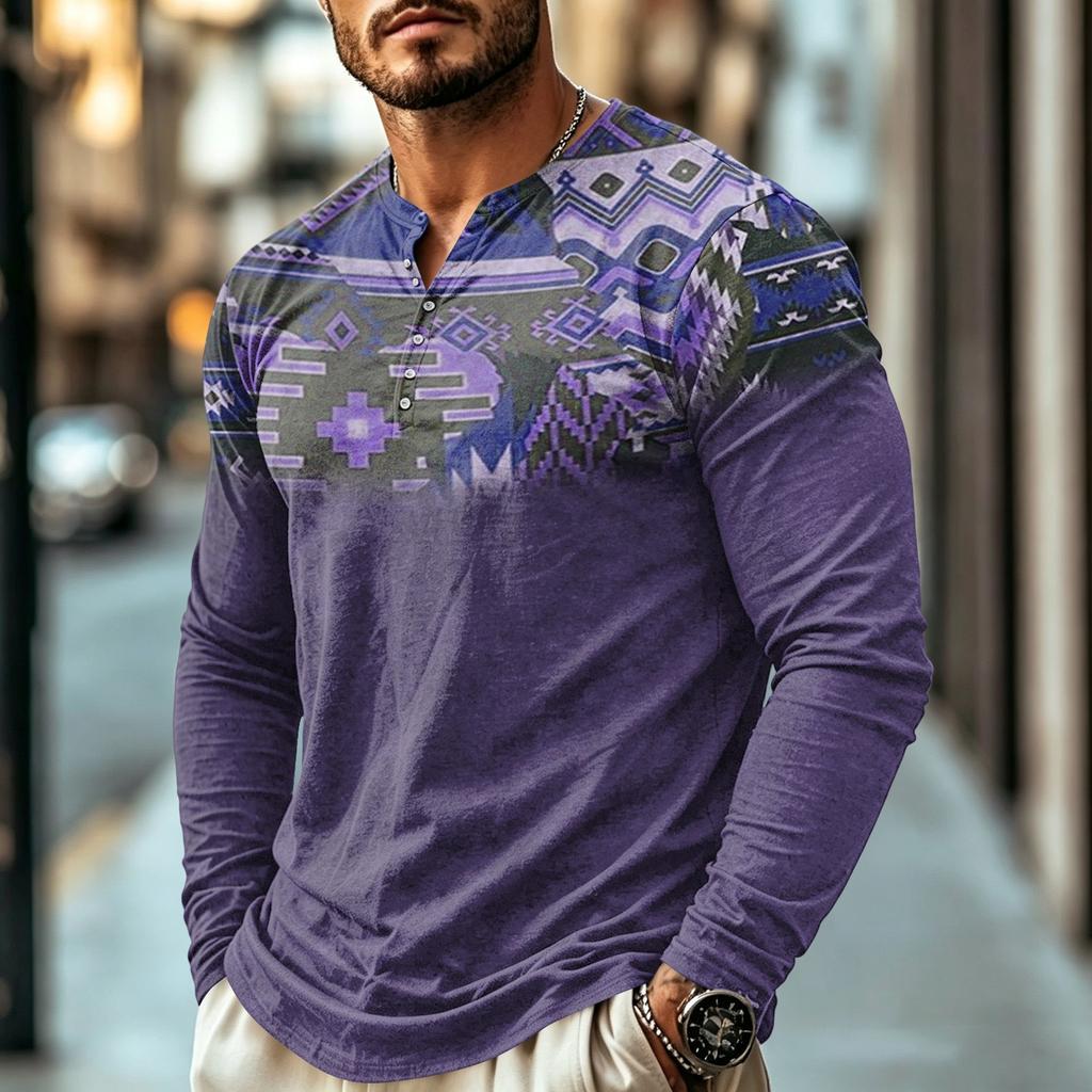 Men's Casual Vintage Boho Long Sleeve Shirt for Everyday Wear
