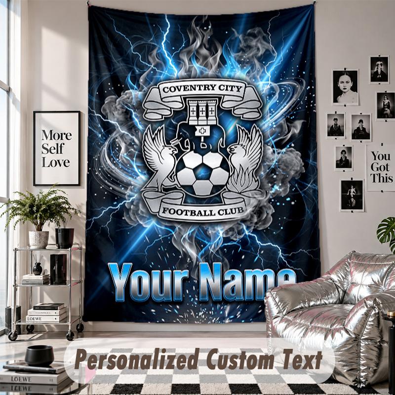 Wall Hanging Tapestry With Custom Name & Text, Coventry City FC Decorative Tapestry For Bedroom