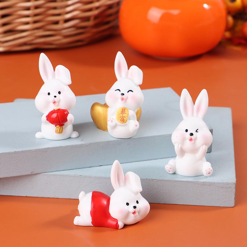 4/6Pcs/Set Cute Cartoon Auspicious Rabbit Micro Landscape Resin Crafts Diy Landscaping Decoration Home Gardening Accessories