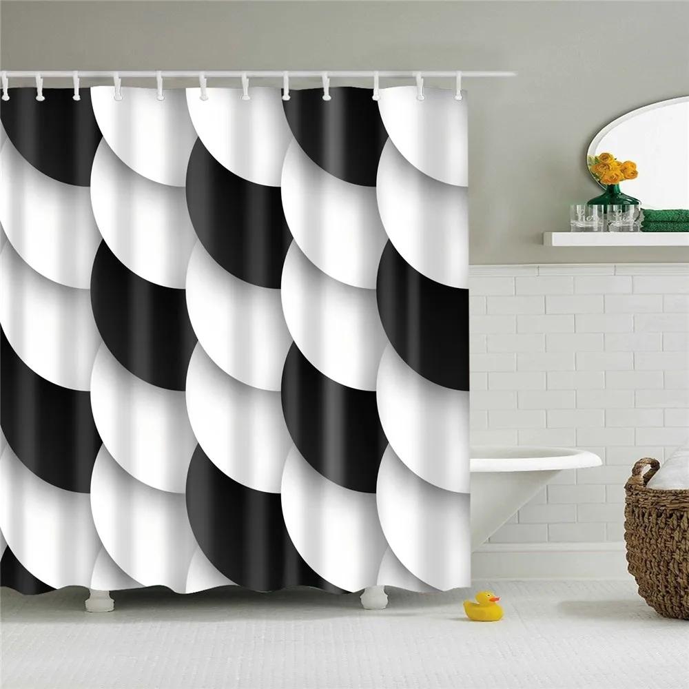 Wooden Door Shower Curtains Bathroom Curtain Stripes Letters Printed Waterproof Bath Screen Curtain for Home Decor with Hooks
