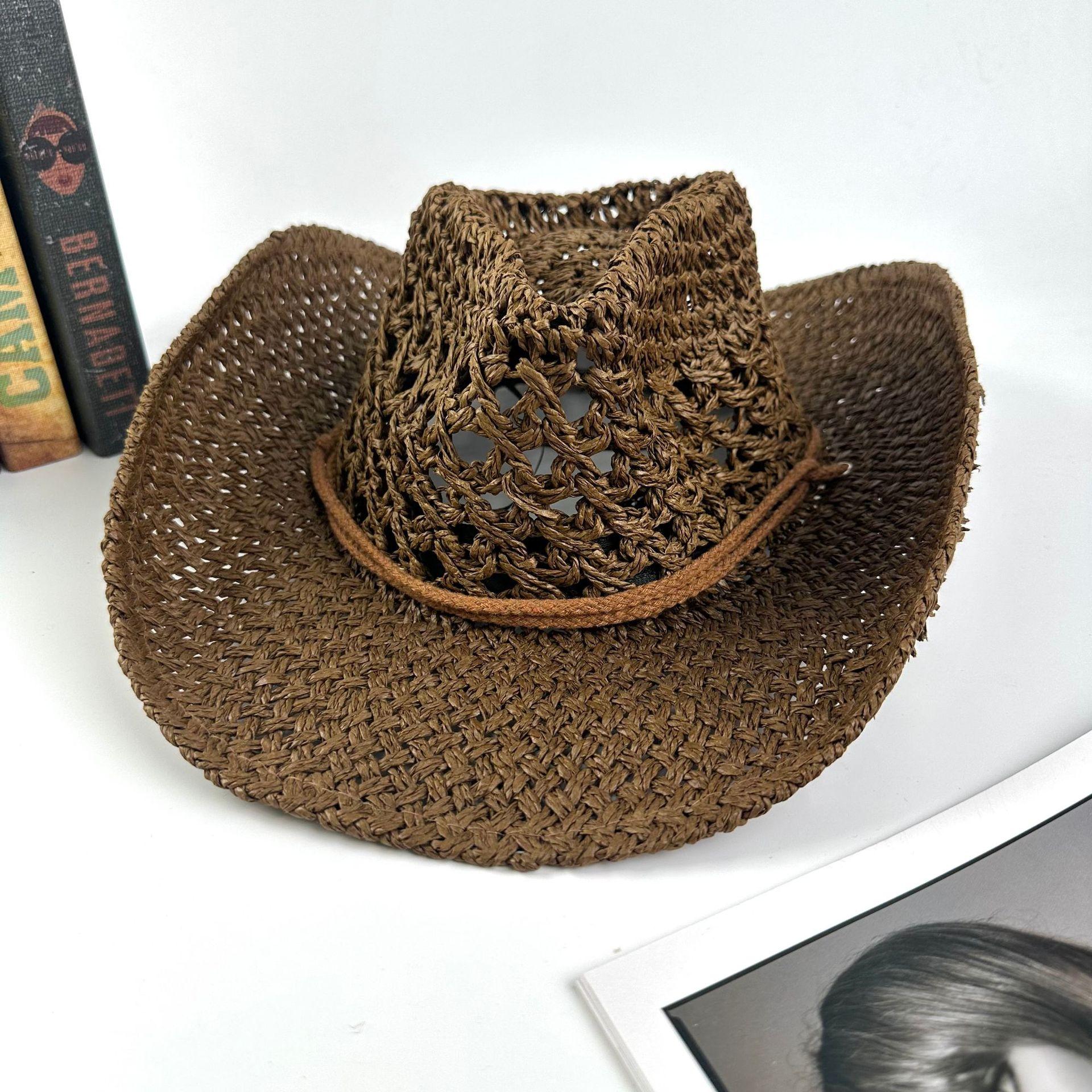 

Western Denim Handmade Straw Hat Top Hat Women S Outdoor Beach Hat Sun Protection Hat M（56-58cm） темно-коричневого кольору