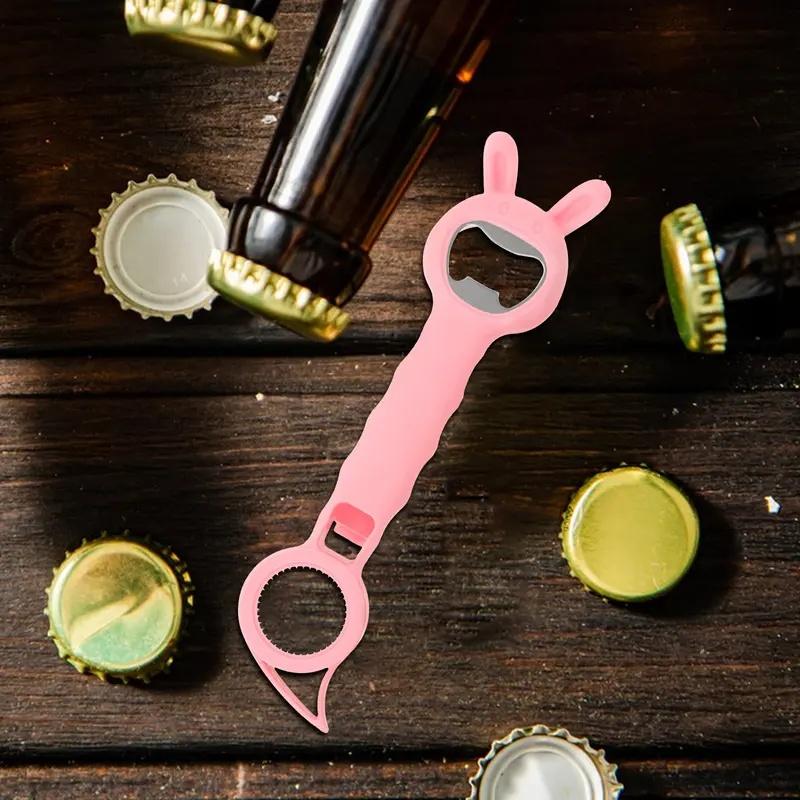 Cute Cartoon Multi Functional Can Opener Kitchen Tool for Beer Whiskey Bottle Caps Jar Lid Opener Stainless Steel PP Ergonomic