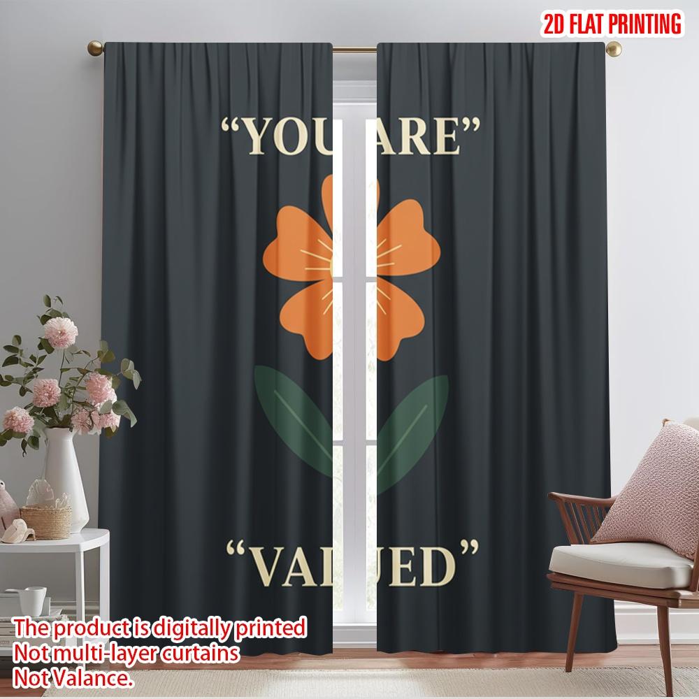

2pcs 2D flat printing Scene Curtain You Are Valued Flower Polyester Fabric Without Electricity Festive Curtains Use for Home & 52.50×116.00 CM 2pcs